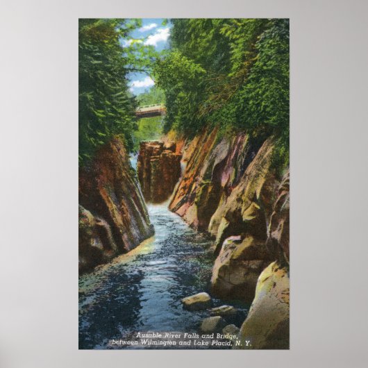 Aussicht auf Ausable River Falls und Bridge Poster (Vorne)