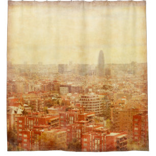Aussicht auf Barcelona im Grunge und Retro-Stil. B Duschvorhang