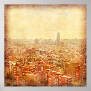 Aussicht auf Barcelona im Grunge und Retro-Stil. B Poster