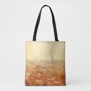 Aussicht auf Barcelona im Grunge und Retro-Stil. B Tasche