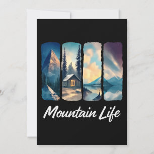 Aussicht auf Berge mit Waldhütte und See Einladung