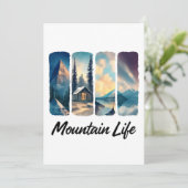 Aussicht auf Berge mit Waldhütte und See Einladung (Stehend Vorderseite)