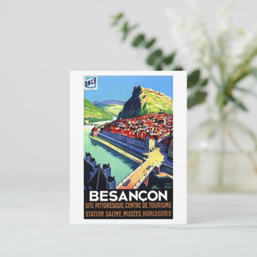Aussicht auf Besancon, Frankreich, Panorama, Vinta Postkarte (Stehend Vorderseite)