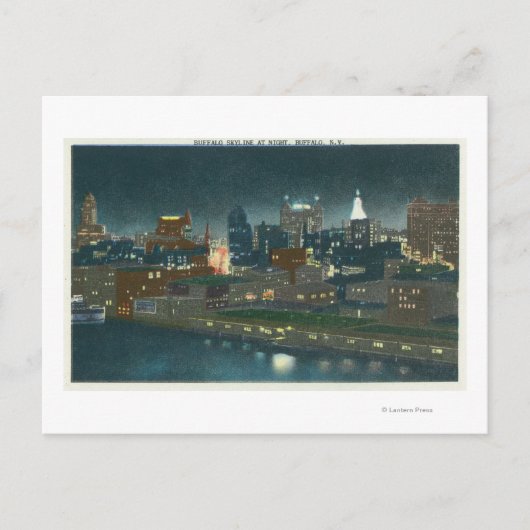 Aussicht auf Buffalo Skyline nachts Postkarte (Vorderseite)