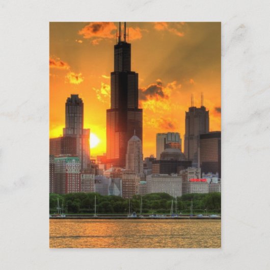 Aussicht auf Chicagos Skyline von Adler Postkarte (Vorderseite)