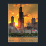 Aussicht auf Chicagos Skyline von Adler Postkarte<br><div class="desc">HDR Chicago Skyline Sunset</div>