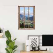 Aussicht auf das Bergtal von einem Fenster aus Poster (Heimbüro)