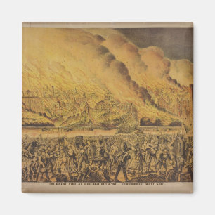 Aussicht auf das große Feuer von Chicago Magnet