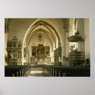 Aussicht auf das Innere der Kirche mit Poster