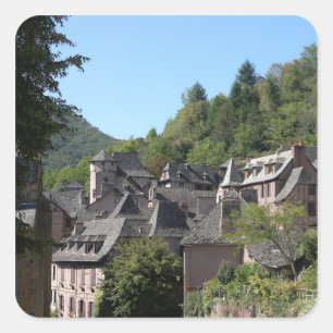 Aussicht auf das mittelalterliche Dorf (Foto) Quadratischer Aufkleber