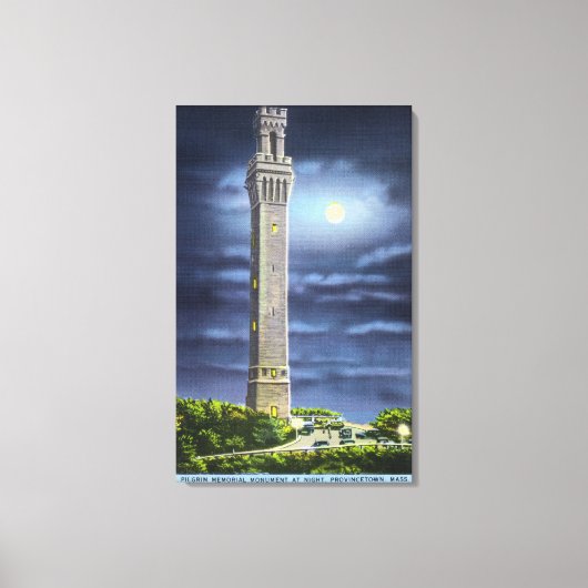 Aussicht auf das Pilgerdenkmal in der Nacht Leinwanddruck (Vorderseite)