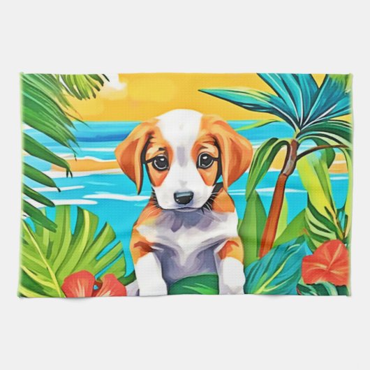 Aussicht auf das Pup Paradise Beach Geschirrtuch (Horizontal)