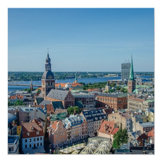 Aussicht auf das Stadtzentrum von Riga von oben Poster (Vorderseite)