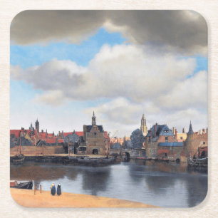 Aussicht auf Delft, Johannes Vermeer, 1659-1660 Rechteckiger Pappuntersetzer