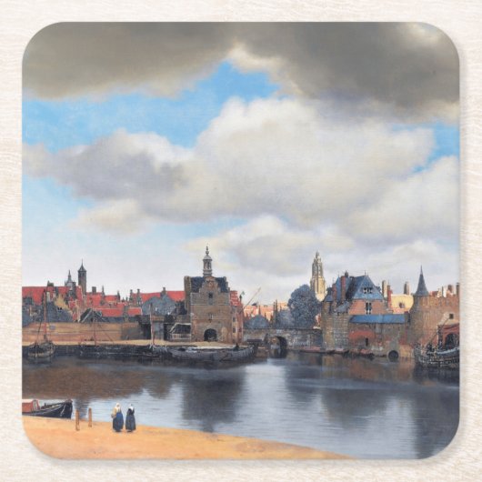 Aussicht auf Delft, Johannes Vermeer, 1659-1660 Rechteckiger Pappuntersetzer (Vorderseite)