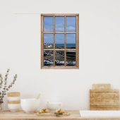 Aussicht auf den Fischereihafen aus einem Fenster Poster (Küche)