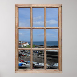 Aussicht auf den Fischereihafen aus einem Fenster Poster