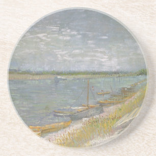 Aussicht auf den Fluss w Ruderboote von Vincent va Sandstein Untersetzer