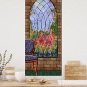 Aussicht auf den Garten durch das Kapellfenster Poster (Küche)