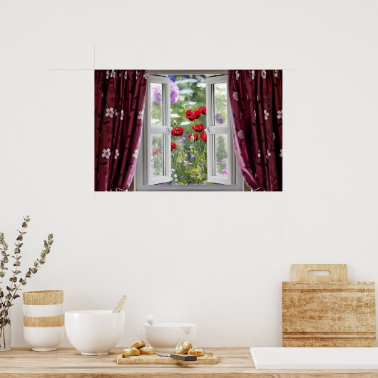 Aussicht auf den Garten mit Wildblumen Poster (Küche)