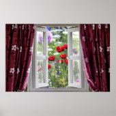 Aussicht auf den Garten mit Wildblumen Poster (Vorne)