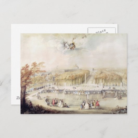 Aussicht auf den Garten und das Schloss von Versai Postkarte (Vorne/Hinten)