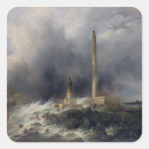 Aussicht auf den Leuchtturm von Gatteville Quadratischer Aufkleber