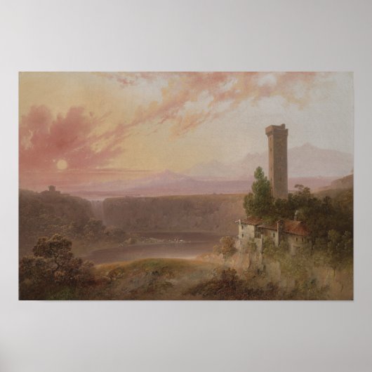 Aussicht auf den Nemi-See bei Sonnenuntergang Poster (Vorne)