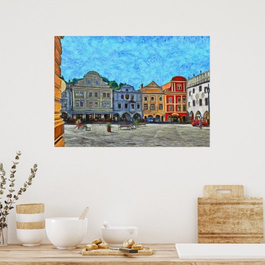 Aussicht auf den Platz Krumlov. Poster (Küche)