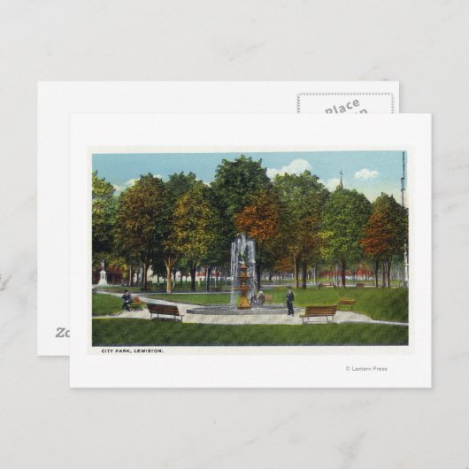 Aussicht auf den Stadtpark und den Brunnen Postkarte (Vorne/Hinten)