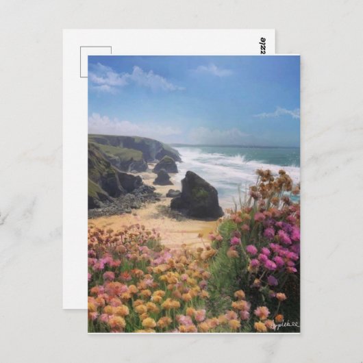 Aussicht auf den Strand mit Blume, Postkarte (Vorne/Hinten)