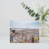 Aussicht auf die Altstadt von Lissabon und die Brü Postkarte (Stehend Vorderseite)
