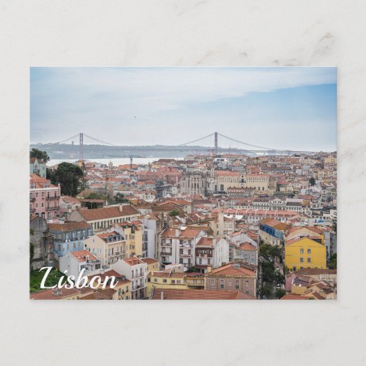 Aussicht auf die Altstadt von Lissabon und die Brü Postkarte (Vorderseite)