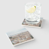 Aussicht auf die Altstadt von Lissabon und die Brü Steinuntersetzer (Seitenansicht)