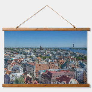 Aussicht auf die Altstadt von Riga von oben Wandteppich Mit Holzrahmen
