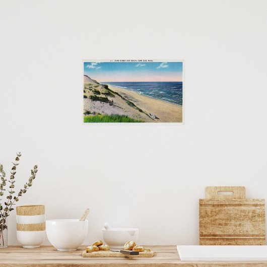 Aussicht auf die Dünen von Sand und den Strand Poster (Küche)
