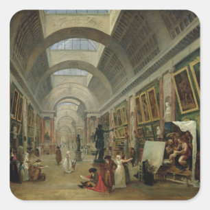 Aussicht auf die Grand Gallery of the Louvre, 1796 Quadratischer Aufkleber