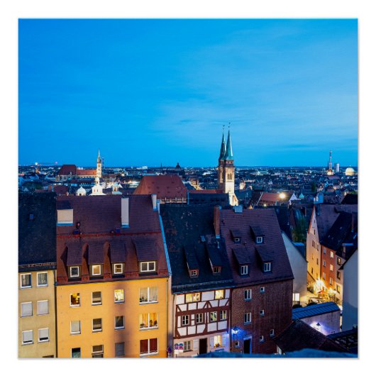 Aussicht auf die Nürnberger Altstadt in der Nacht Poster (Vorderseite)