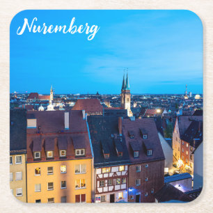 Aussicht auf die Nürnberger Altstadt in der Nacht Rechteckiger Pappuntersetzer