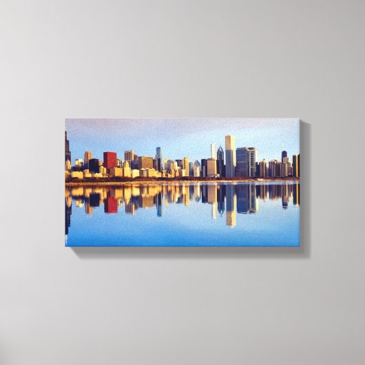 Aussicht auf die Skyline von Chicago mit Reflexion Leinwanddruck (Vorderseite)