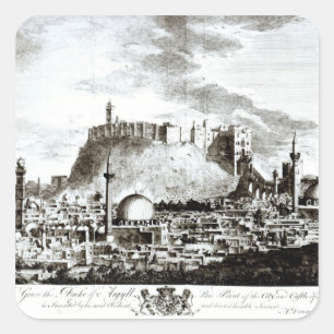 Aussicht auf die Stadt und das Schloss Aleppo, Syr Quadratischer Aufkleber