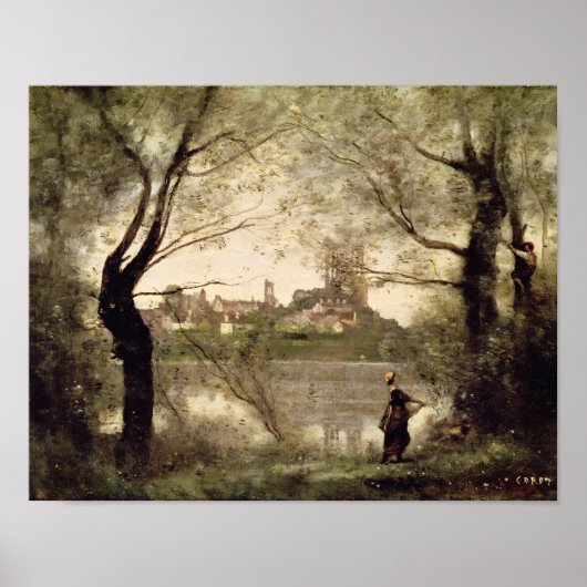 Aussicht auf die Stadt und den Dom von Mantes Poster (Vorne)