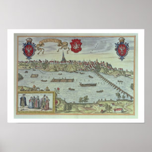 Aussicht auf die Stadt Warschau am Fluss Vistul Poster