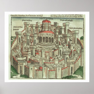 Aussicht auf die ummauerte Stadt Jerusalem mit dem Poster