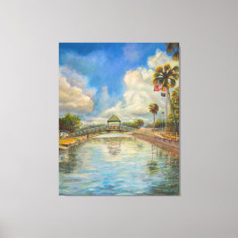 Aussicht auf die Wanderbrücke vom See Leinwanddruck