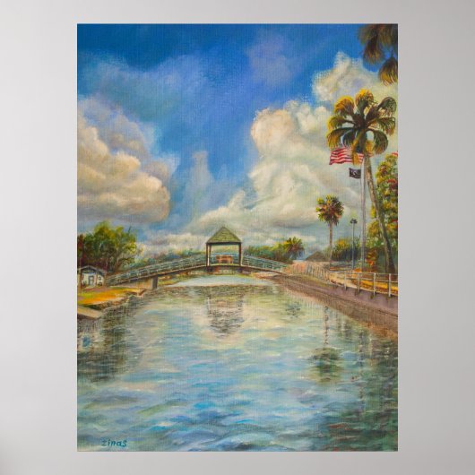 Aussicht auf die Wanderbrücke vom See Poster (Vorne)