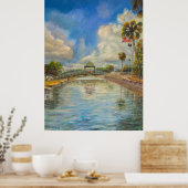 Aussicht auf die Wanderbrücke vom See Poster (Küche)