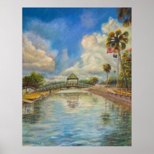 Aussicht auf die Wanderbrücke vom See Poster