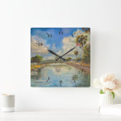 Aussicht auf die Wanderbrücke vom See Quadratische Wanduhr (Zuhause)