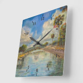 Aussicht auf die Wanderbrücke vom See Quadratische Wanduhr (Winkel)